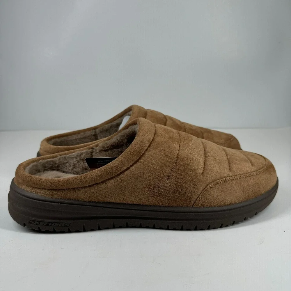 Skechers Murette Garvanza Men's US 10 Tan Quilted Faux Fur Mule Slippers 204636